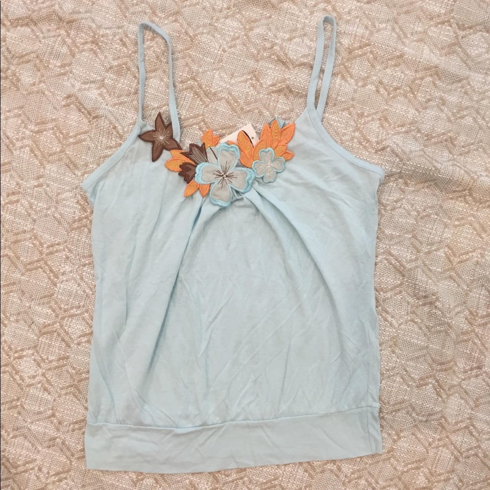 NWT vintage y2k old navy baby blue floral appliqué tank
